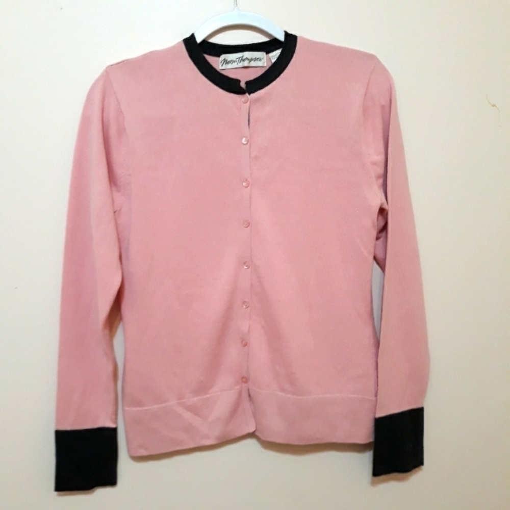 Norm Thompson 100% Cotton Knit Pink Front Button Cardigan Long-Sleeve Small